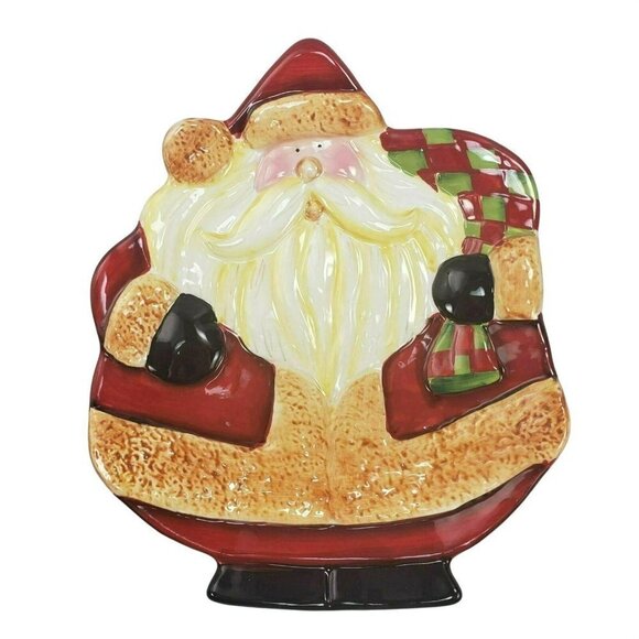 Becca Barton Santa Cookie Plate Xmas Embossed Ceramic Certified‎ International - Picture 1 of 8